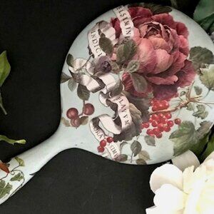 ANTIQUE VICTORIAN ROSES ONE-OF-A-KIND HAND-HELD WOODEN VANITY MIRROR
